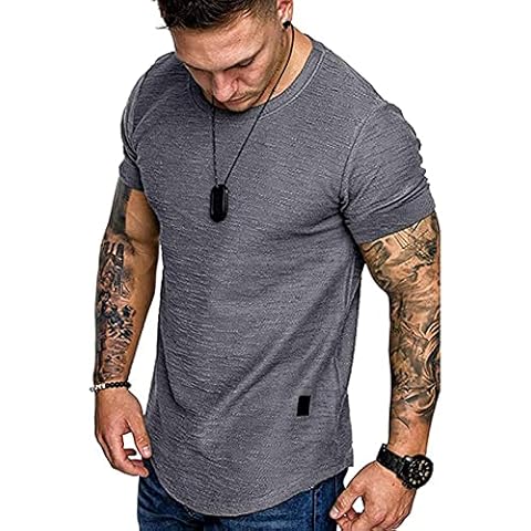 Men's T-Shirts Cotton Gym T Shirts Tee Slim Muscle Fit Shirt Top Plain Dark Grey T Shirt M Cover