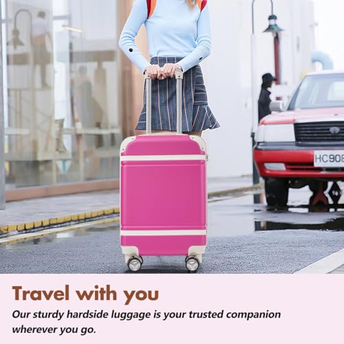 24 Inch Hardshell Luggage Set with Duffel Bag, Lightweight Suitcase with TSA Lock, Expandable Spinner Wheels, Vintage Travel Luggage (Pink + ABS-1)3
