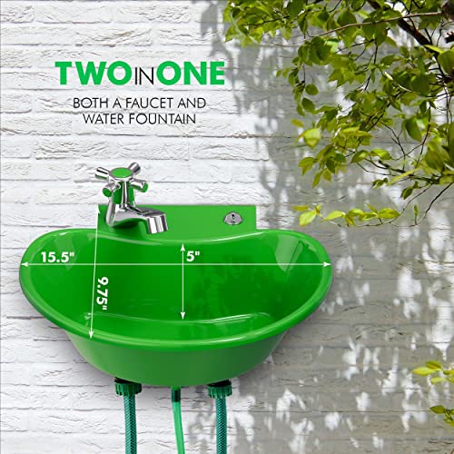 Tribello Outdoor Sink and Drinking Fountain - 2 in 1 Easy to Install Outdoor Garden Sink for Hand Washing, Gardening, Vegetable Washing, Grilling, Garage Work and More (16x10x5) - Thumbnail 3