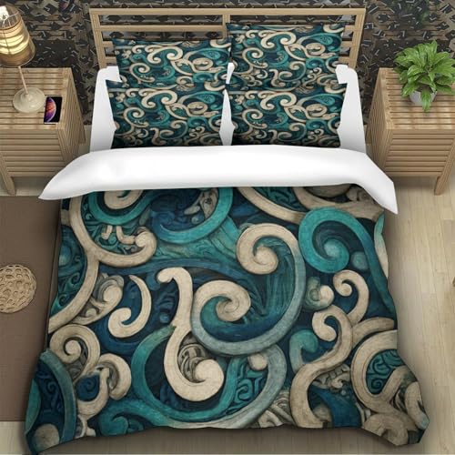 Housse de couette 3 pièces ornementale 3D pour lit double 2 places