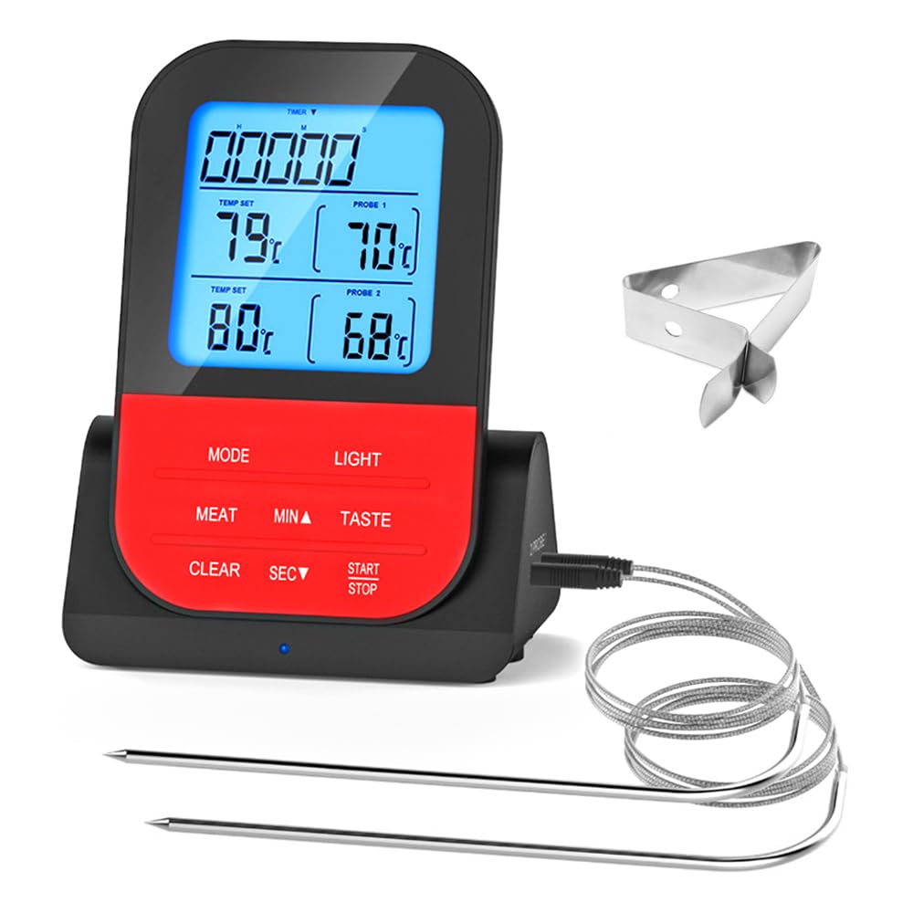 ANCLLO Dual Probe Digital Thermometer Wireless Programmable Temperature Gauge Meter Waterproof Cooking Barbecue Grill Thermometer