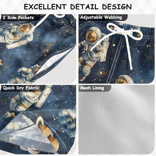 Pigsaly Boys' Swim Board Shorts Space Planet Stars Watercolor Astronauts Boy's Swim Trunks Kids Swimwear 4T3