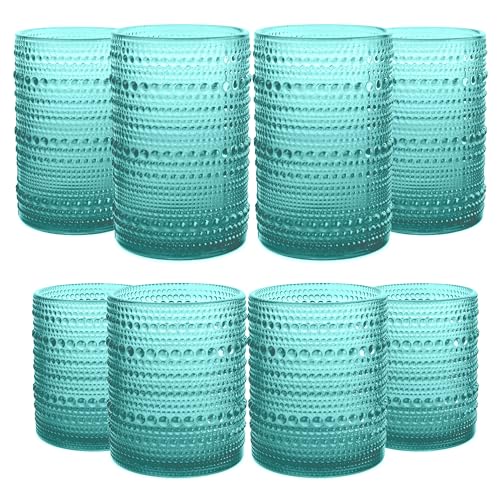 8-Piece Vintage Glassware Drinking Glasses Set with Old Fashioned Glass for Water, Beer, Soda, and Beverages, Dishwasher Safe, Small and Large (Lake Blue)