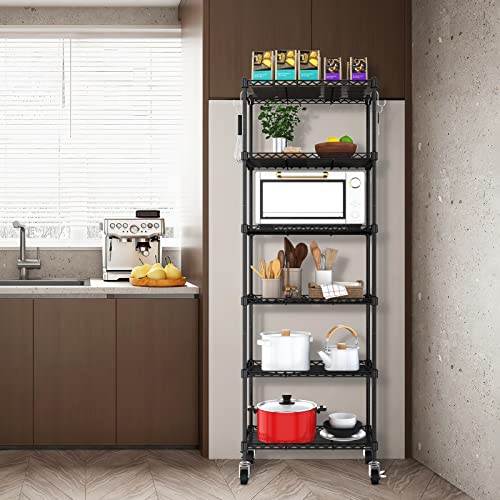 Vkahaak 6-Tier Wire Shelving Unit, Adjustable Storage Shelf With Lockable Wheels, Large Capacity Metal Shelves With Stainless Hook For Garage Kitchen Pantry Living Room Bathroom (22" X 12" X 65") #TOP5