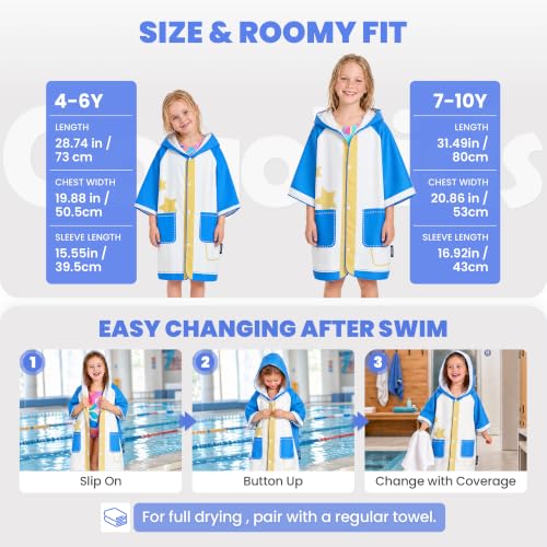Image of Gogokids Kids Swim Cover Up, Lightweight Microfiber Changing Poncho with Carry Bag, Beach Pool Coverup for Boys Girls