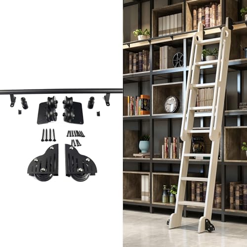 Kit de herrajes para escalera corrediza retráctil en acero negro de diseño 4