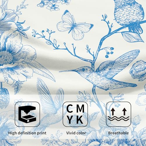 Mweet Chinoiserie Flowers Hand Towels Set of 2, Blue Birds Floral Porcelain Decorative Bathroom Towel 28x14 Inch, Soft Absorbent Microfiber Wash Cloth for Kitchen Gym Hotel Home Decor by Mweet - Image 3