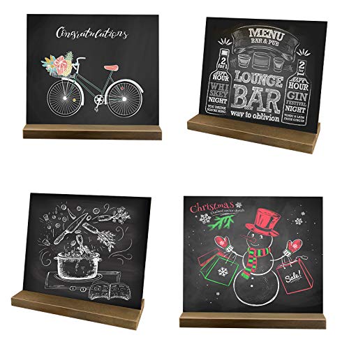 Mini Chalkboard Signs, 5 X 6 Inch Mini Chalkboard Sign with Base Stand, Set of 4 Pack