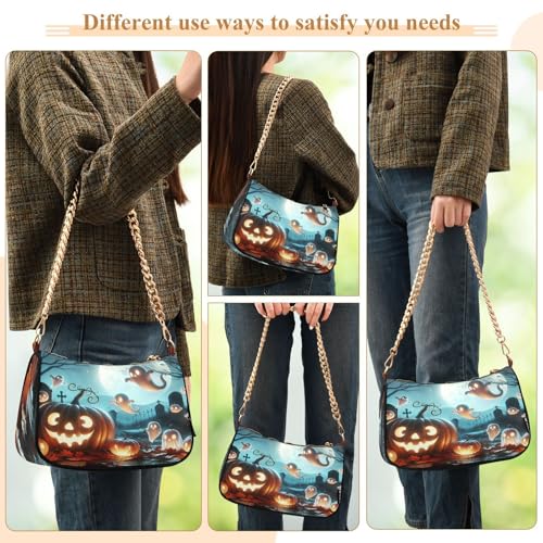 Halloween Night Shoulder Bag for Women, Handbag with Chain Strap, Soft Purse Tote Bag for Ladies4