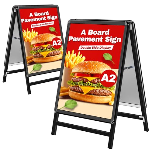WIIGO Panneau de Trottoir A2 - Stop Trottoir Extérieur, A-Board Double Face Porte-Affiche, Signe pour la Publicité, Restaurants & Parkings (Noir, A2)