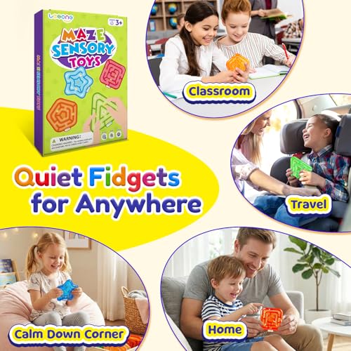 Image of LESONG Sensory Fidget Toys for Kids: 4 Pack Squishy Gel-Filled Fidget Maze for Special Needs - Calming Sensory Toys for Autism ADHD Classroom Prizes - Travel Games for Boys Girls Car Road Trips