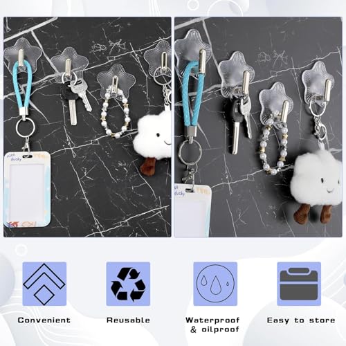 Image of Self Adhesive Golden Wall Hook Hanger with Magic Stiker Star Flower Design, Strong Transparent Hook with Gold Finish - Heavy Duty, No-Drill, Waterproof-Pack of 5