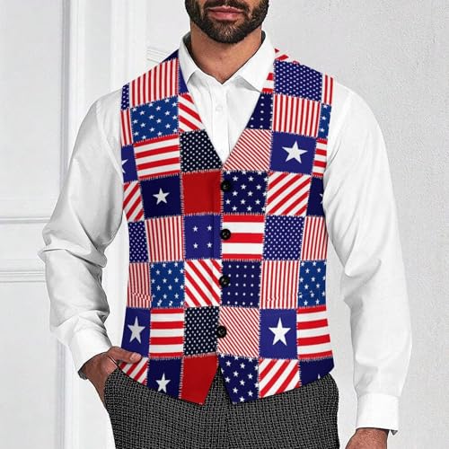 Patchwork of America Flag Men's Suit Vest Slim Fit V-Ncek Waistcoat Business Casual Vest2