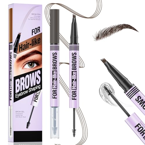 UroClysmic Lápiz de Cejas Waterproof 2 en 1 con Punta de 4 Dientes, Microblading Efecto 3D Natural, Larga Duración 24h, Eyebrow Pencil Maquillaje Profesional para Cejas Definidas, Marrón oscuro