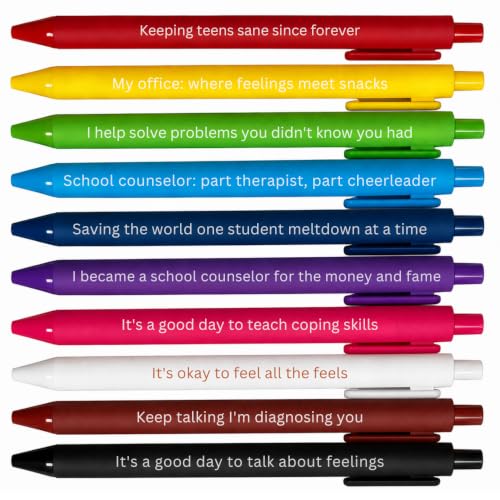 10PC Funny School Counselor Pens Set Ballpoint Writing Pens Appreciation Gifts for Guidance Counselor Counseling Teacher Psychologist Coworker Stationery Accessories Office Supplies for Men Women