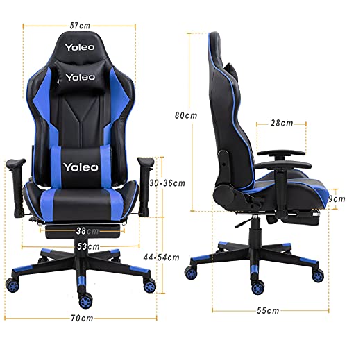 Dripex-Chaise-Gaming-Fauteuil-Gamer-Fauteuil-de-Bureau-Gaming-Professionnel-Chaise-de-bureau-ergonomique-Dossier-Haut-Hauteur-reglable-Charge-Max-136-kg-bleu-avec-repose-pieds