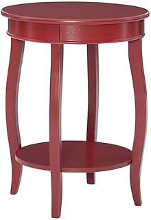 Pemberly Row Contemporary Round Wood End Table with Shelf in Red