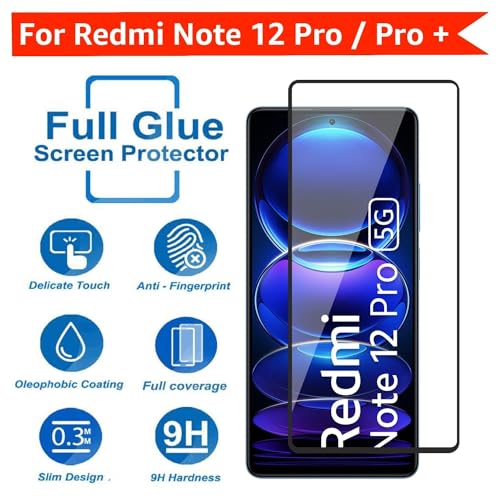 Image of Tempered Glass Screen Protector Compatible for Redmi Note 12 Pro, Note 12 Pro Plus with Edge-to-Edge Protector and Easy Installation Kit, Pack of 1, Black