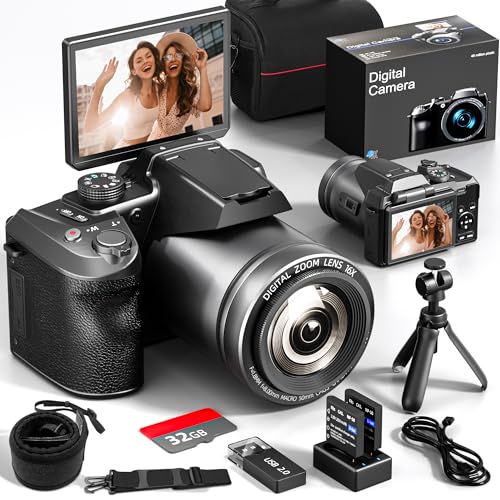 NBD 64MP Digital Camera，4K Vlogging Camera for YouTube with 3’’ Flip Screen,16X Digital Zoom,WIFI& Autofocus,Cameras Mic&Tripod,2 Batteries, 32GB TF Card，Dslr Camera (S200)