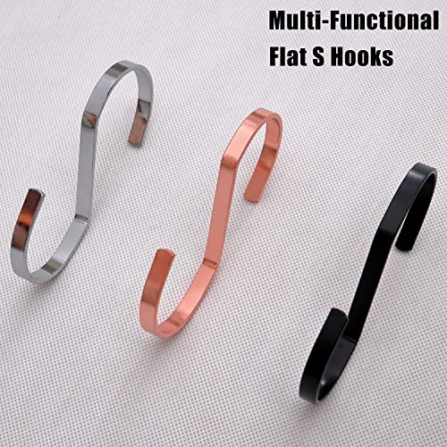 Metluck 16-Pack 4 Inch Flat S Shape Hooks Heavy-Duty Chrome Finish Hanging S Hooks For Kitchenware, Pots, Utensils, Plants, Towels, Gardening Tools, Clothes (Rose Gold) #TOP5
