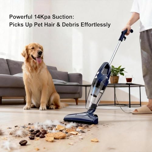 Image of Corded Stick Vacuum Cleaner, 3-in-1 Detachable to Handheld with 180Left-Right Steering, 14KPA Powerful Suction for Pet Hair on Hard Floors, HEPA Filter, Lightweight with 16.4ft Long Cord