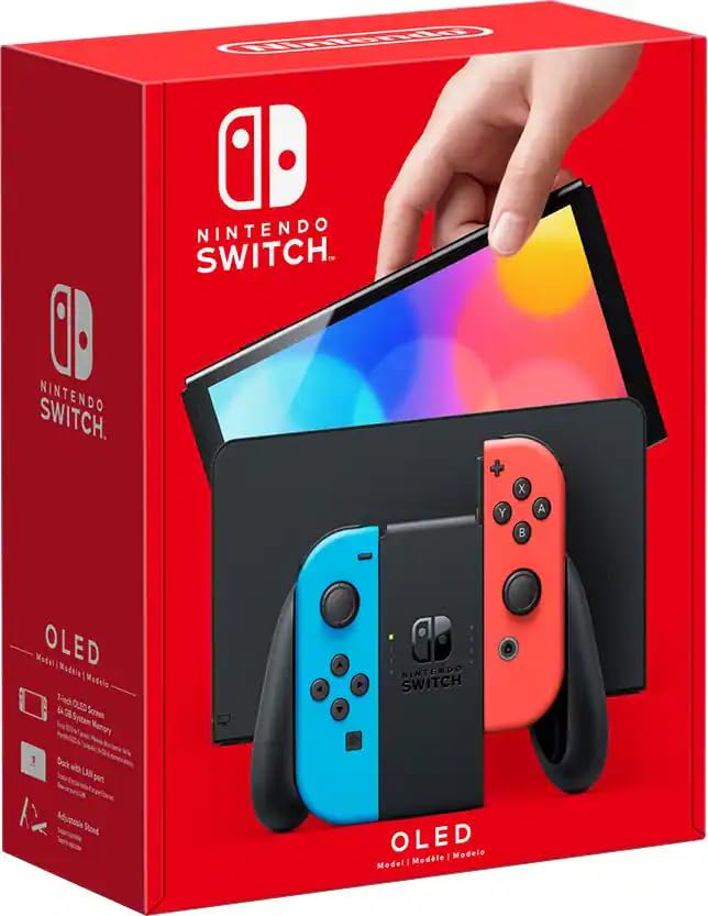 Nintendo Switch OLED Console with Neon Red/Blue Joy-Con : Amazon