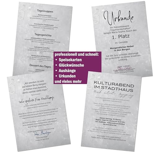 Urkundenpapier DIN A4 „Structure Grau“ 190g 15 Blatt Struktur Design grau – beidseitig bedruckt – inkl. Textvorlagen zum Download