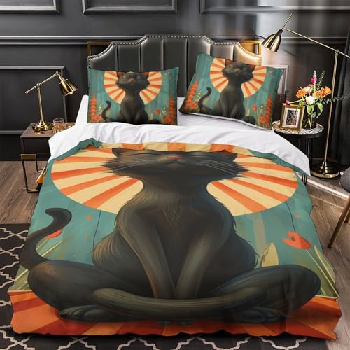 Housse de couette chat 3D 140x200cm en microfibre avec 2 taies - 4