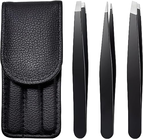 眉毛ピンセットセット、ステンレススチール精密リムーバーキット、顔の毛、内側に成長する髪と破片用、女性、男性に適しています(ブラック)（Amazon）