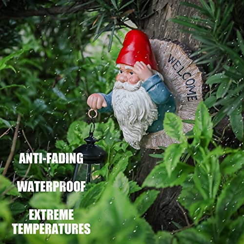 Ovewios Solar Garden Gnomes Statues, Gnome Tree Hugger With Solar Lights Outdoor Yard Welcome Sign, Funny Tree Face Decor Garden Sculptures & Statues For Patio Lawn Yard #TOP2