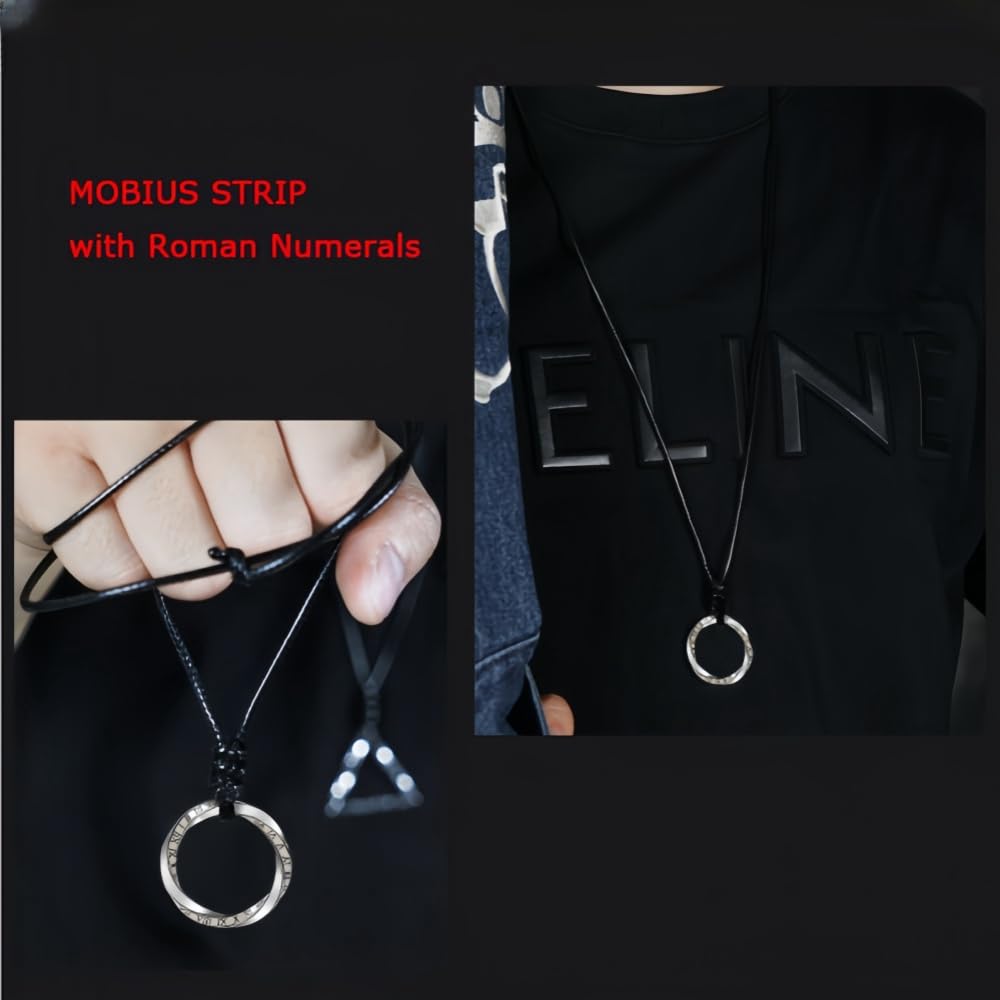 Netro Mobius Strip Collana a Sospensione con Numeri Romani per Uomini Donne Black Cord