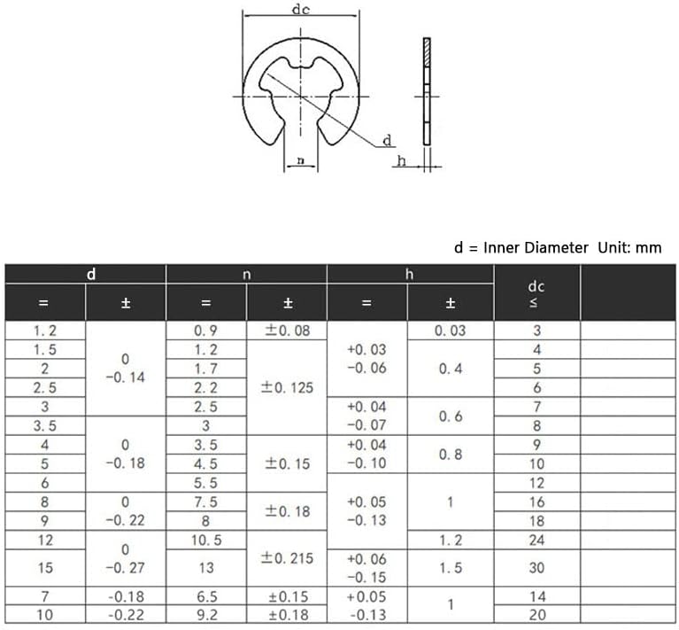 E-Clips 316 A4 Stainless Circlips Retaining Snap Ring M2 M2.5 M3 M3.5 M4 M5-M10 (Inner Diameter: M10, Color: 50pcs)