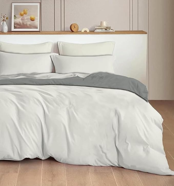 Image of Reversible Plain Glace Cotton Single Bed Quilt Cover /Duvet Cover /Rajai Cover /Blanket Cover with Zipper (60X90 Inches) (Dove Tone, Double Duvet Cover)