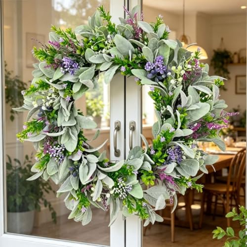 Couronne d'eucalyptus 45cm lavande pour décoration de porte - 4