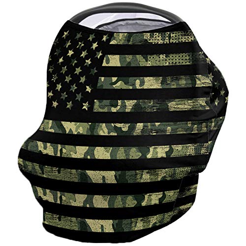 Image of Green Camo Baby Nursing Cover Carseat Canopy Retro Camouflage 4th of July Breathable Privacy Breastfeeding Scarf Military Country Style Multi Use Car Seat Covers for Boys or Girls Newborn Toddlers