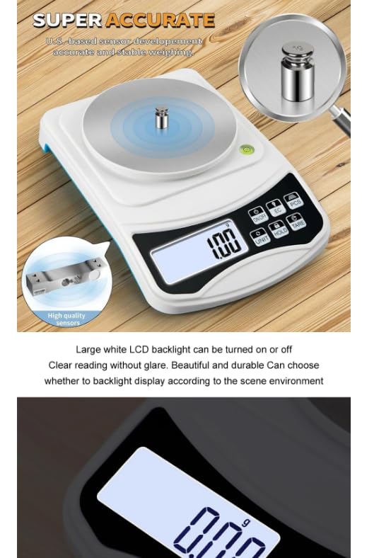 Digital Precision Scale, High Accuracy 0.01g Lab Scientific Scale, Black, Multi-Function Electronic Balance, 1000g Capacity