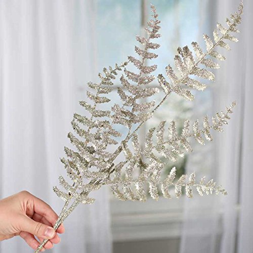 Factory Direct Craft Set of 2 Champaign Metallic Artificial Fern Sprays | Champagne Glitter Fern Leaf Sprays | Artificial Winter Branches for Holiday and Christmas Decorations | Size - 25-1/2