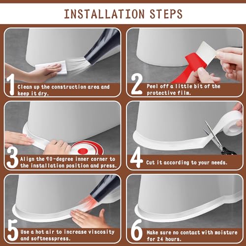 Image of Caulk Tape, 3 Rolls Caulking Tape Sealant Strip, White Waterproof Self Adhesive Caulk Strip for Bathroom, Kitchen, Shower, Bathtub, Toilet with Sealing Tool(1.5 inch x10.5Ft)