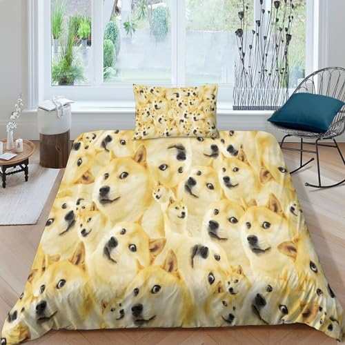 Housses de couettes 3D imprimé chien parure de lit microfibre avec taies d'oreiller