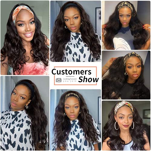 Headband Wig Human Hair Body Wave 16 Inch Glueless None Lace Front Wig Brazilian Virgin Hair Wear And Go Wigs For Black Women 150% Density Wigs Natural Black Color #TOP5