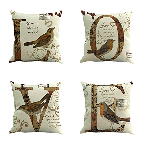 Yunzhi Letter Love Throw Pillow Covers 18x18 Inch Bohemia Decorative Couch Pillow Cases Sea Cotton Linen Case Tuquoise Coastal Square Cushion Covers for Sofa, Bed and Car,Set of 4