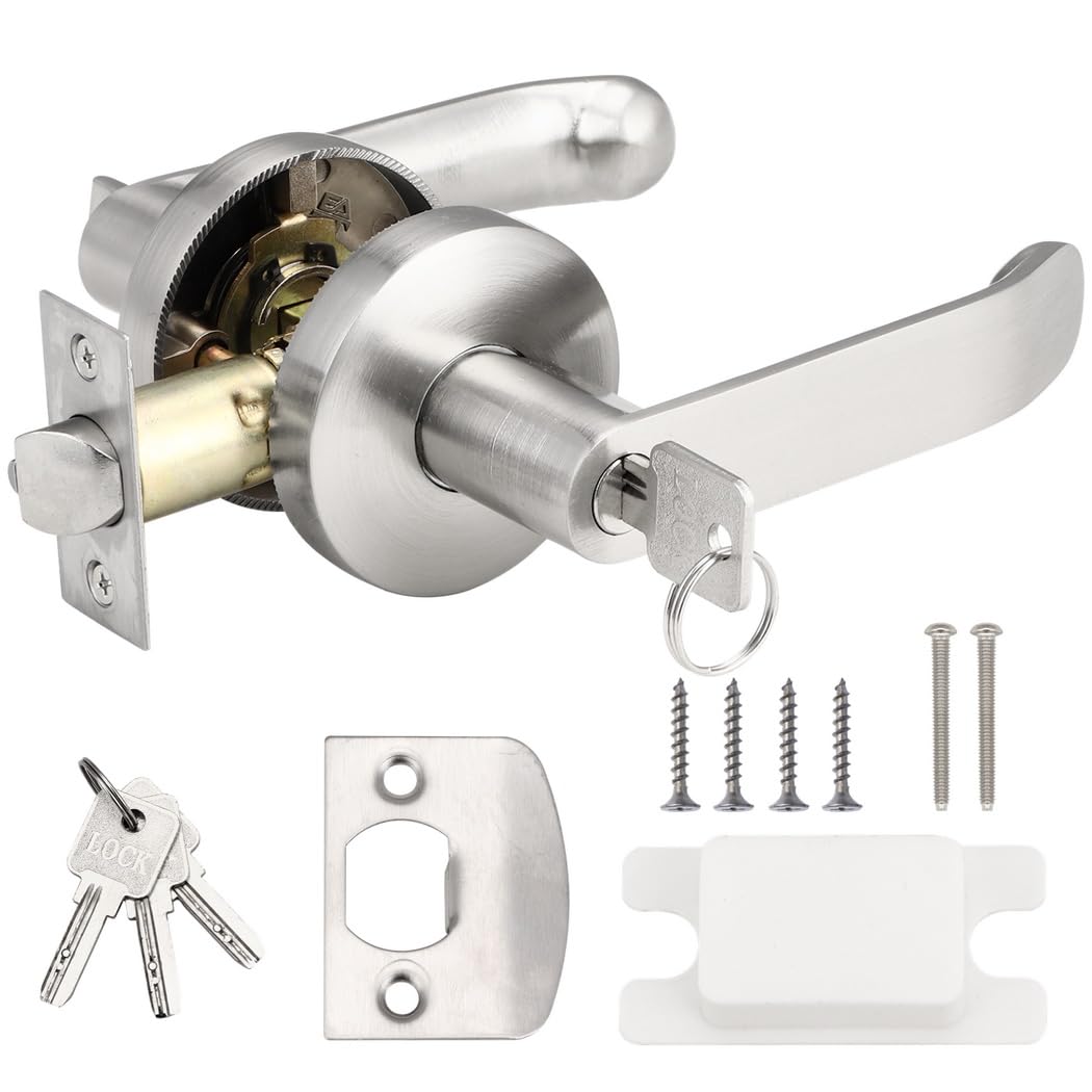 Zestaw zamków klamki do drzwi, zamek do drzwi wejściowych z regulowanym zatrzaskiem 6-7 cm, aluminiowa klamka, zestaw zamków do sypialni, szatni, drzwi komercyjnych, szczotkowane wykończenie