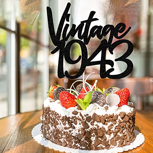 Lveud Vintage 1943 Cake Topper - Glitter Happy 80Th Birthday Cake Topper ,Hello 80，Funny 80 And Fabulous Party Decoration Supplies (Black Vintage 1943) #TOP4