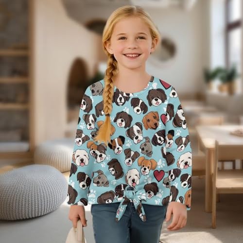 Upetstory Girls Long Sleeve Shirt Tie Front Knot Tops Size 5-12 Years Old4