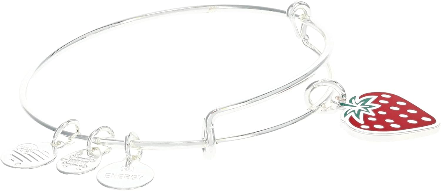 Alex and Ani Expandable Bangle for Women, Zest for Life Strawberry Charm, Shiny Silver Finish, 2 to 3.5 in, One Size, A21EBSTRWSS