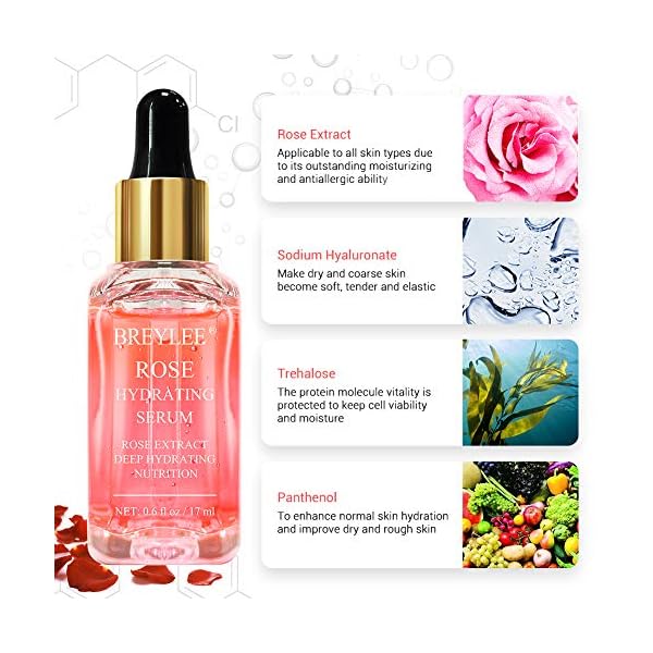 Rose Facial Serum,Deep Hydrating Serum for Face,Skin Care Moisturizing Serum with Rose Petals Extract Hyaluronic Acid…
