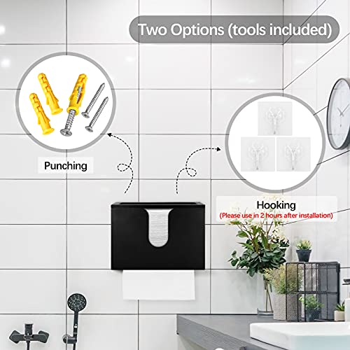 ADXCO Paper Towel Dispenser Wall Mount Bamboo Black Paper Hand Napkin Dispenser with Lid for Bathroom Kitchen Office and Toilet - Thumbnail 4