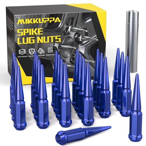 Image of MIKKUPPA M14 x 1.5 Blue Spike Lug Nuts - 24PCS Closed End Lug Nut Set, Compatible with 1999-2022 Chevrolet Silverado, 2001-2022 Chevrolet Tahoe& More，3 /4 inch Hex Spiked Lug Nut with 1 Socket Key