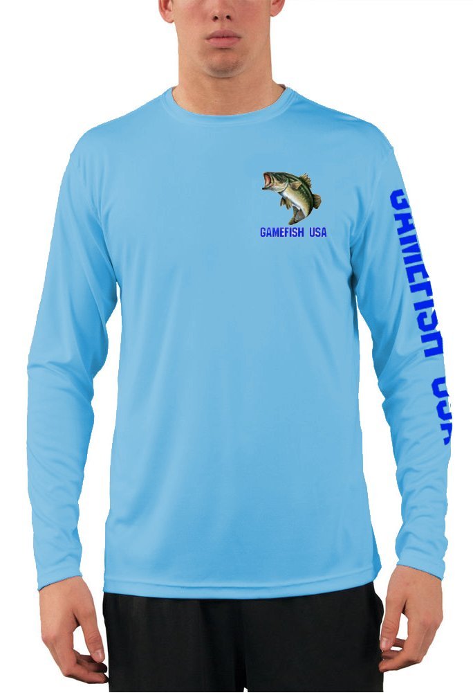 UPF 50 Long Sleeve Performance Fishing Shirt Eat Drink Fish Repeat Bass Medium Baby Blue