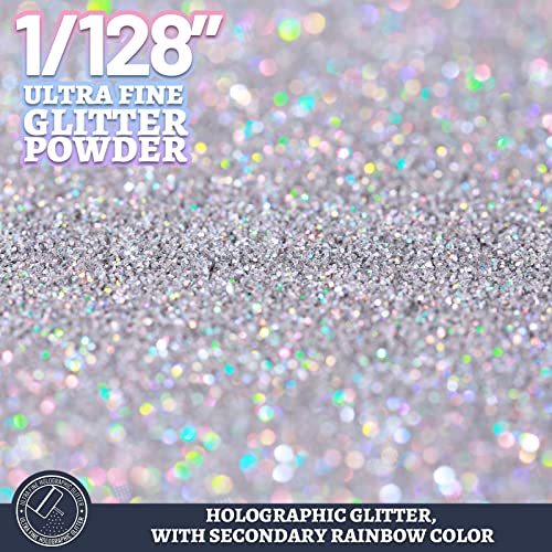 LEOBRO Silver Glitter, 180g/6.35oz Holographic Silver Fine Glitter for Resin, Crafts, Tumblers, Nail Body, DIY Party Decorations